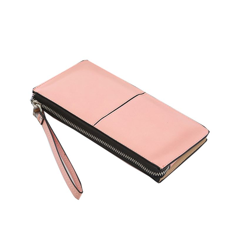 Kvinde Pu Patchwork Line Wallet Elegant Ultra Thin Wristlet Wallet Phone Wallet