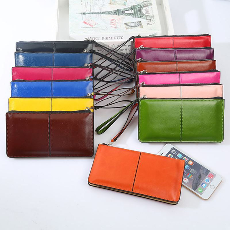 Kvinde Pu Patchwork Line Wallet Elegant Ultra Thin Wristlet Wallet Phone Wallet