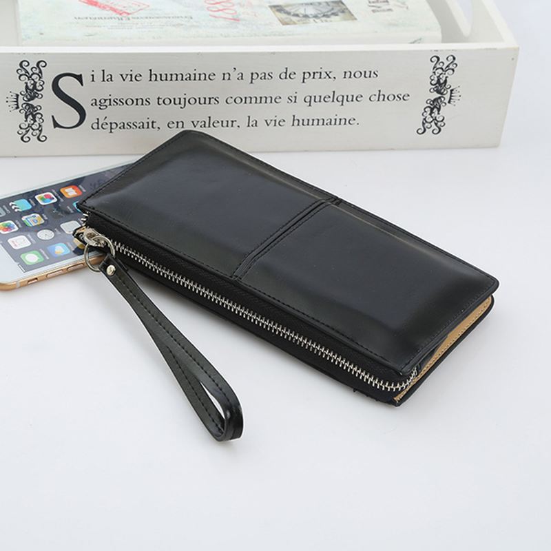 Kvinde Pu Patchwork Line Wallet Elegant Ultra Thin Wristlet Wallet Phone Wallet