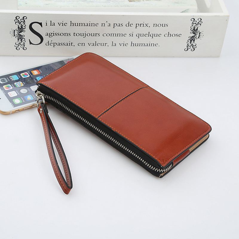 Kvinde Pu Patchwork Line Wallet Elegant Ultra Thin Wristlet Wallet Phone Wallet