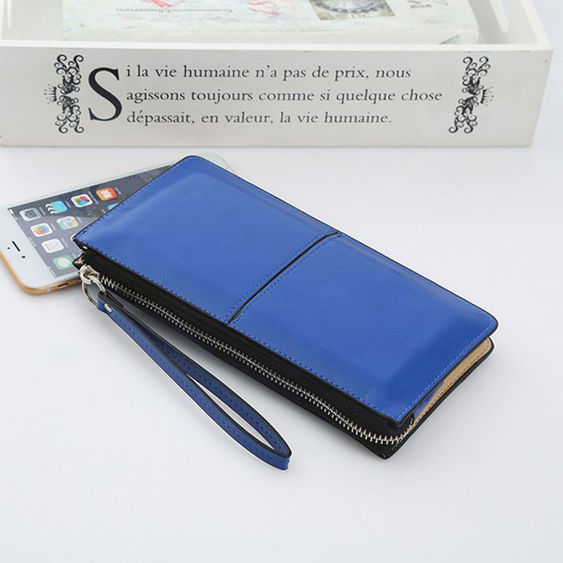 Kvinde Pu Patchwork Line Wallet Elegant Ultra Thin Wristlet Wallet Phone Wallet