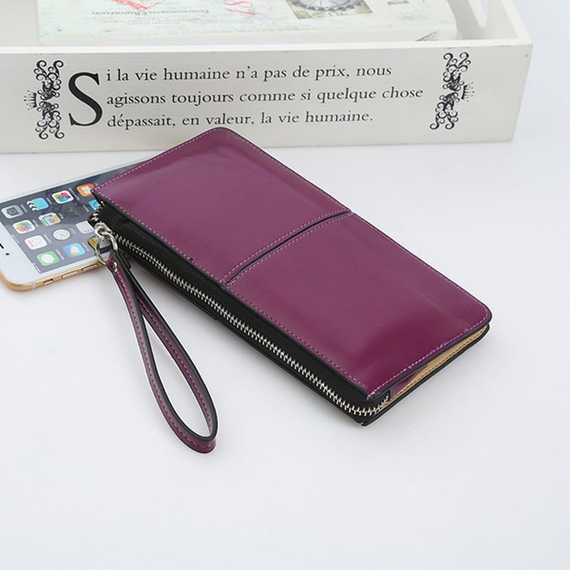 Kvinde Pu Patchwork Line Wallet Elegant Ultra Thin Wristlet Wallet Phone Wallet