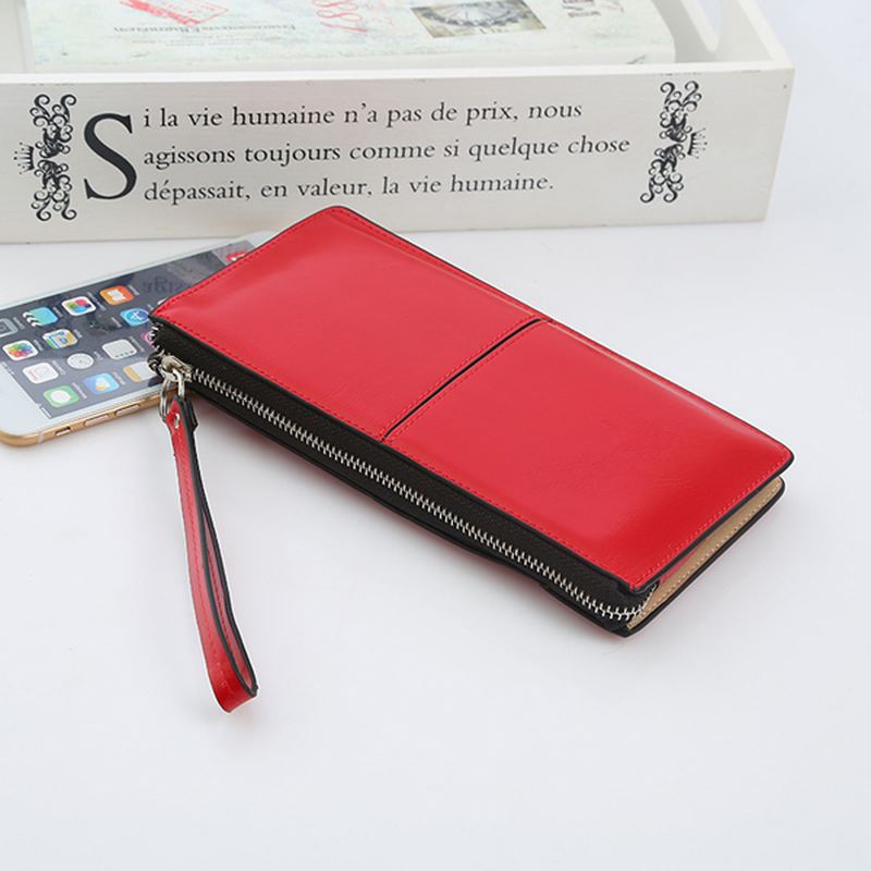 Kvinde Pu Patchwork Line Wallet Elegant Ultra Thin Wristlet Wallet Phone Wallet