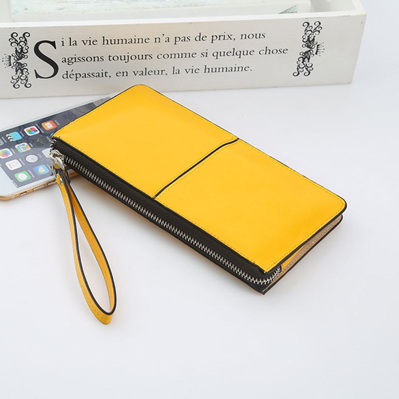 Kvinde Pu Patchwork Line Wallet Elegant Ultra Thin Wristlet Wallet Phone Wallet