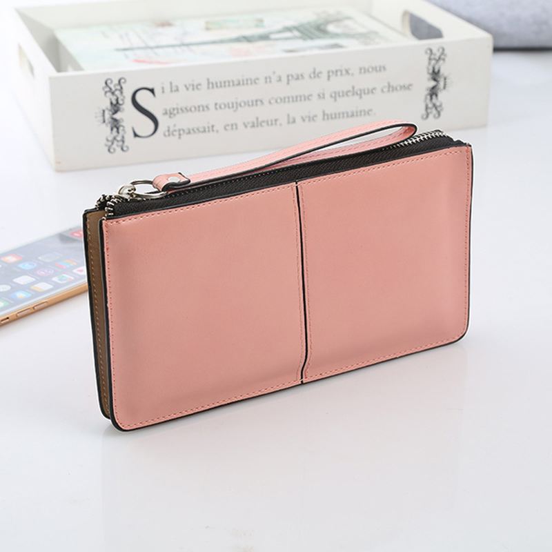 Kvinde Pu Patchwork Line Wallet Elegant Ultra Thin Wristlet Wallet Phone Wallet