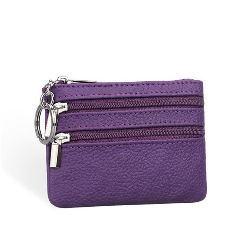 Kvinder Ægte Læder Dobbelt Lynlås Kortholder Clutch Tegnebog Candy Color Møntposer