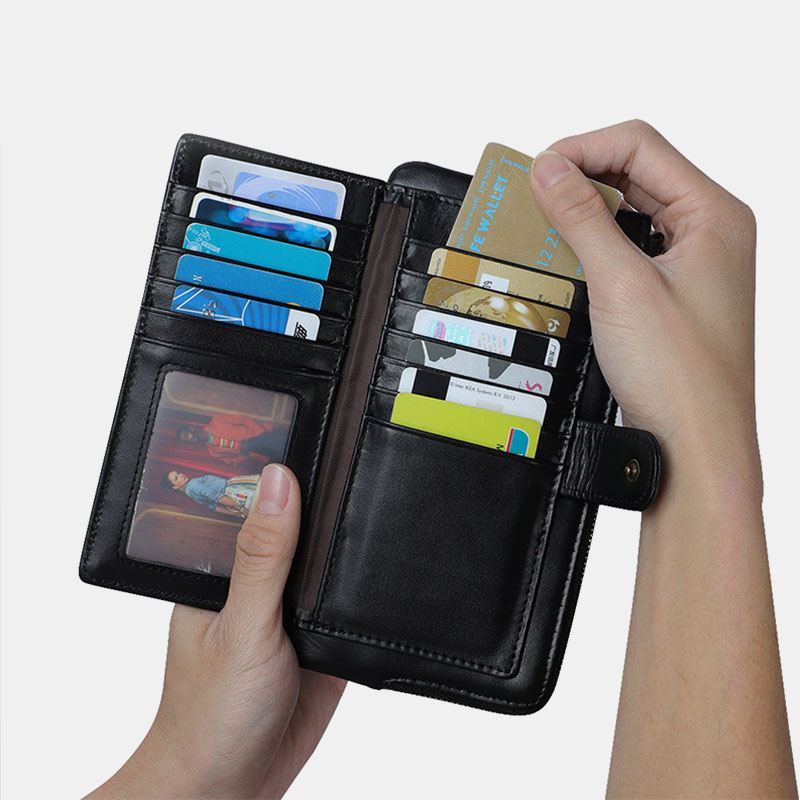 Kvinder Ægte Læder Multi-card Slots Telefontaske Money Clip Wallet