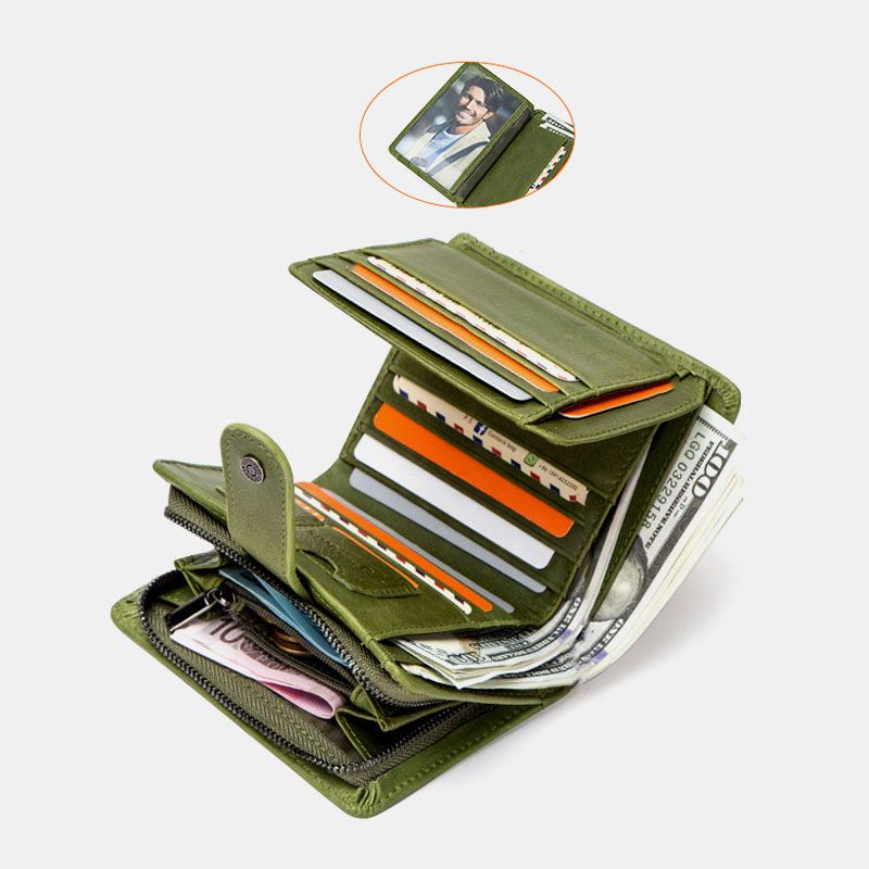 Kvinder Ægte Læder Multi-funktion Multi Card Slots Casual Ensfarvet Brief Card Holder Tegnebog