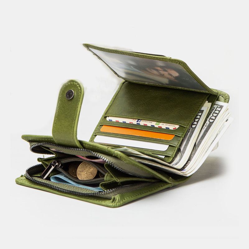 Kvinder Ægte Læder Multi-funktion Multi Card Slots Casual Ensfarvet Brief Card Holder Tegnebog