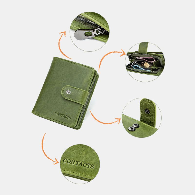 Kvinder Ægte Læder Multi-funktion Multi Card Slots Casual Ensfarvet Brief Card Holder Tegnebog