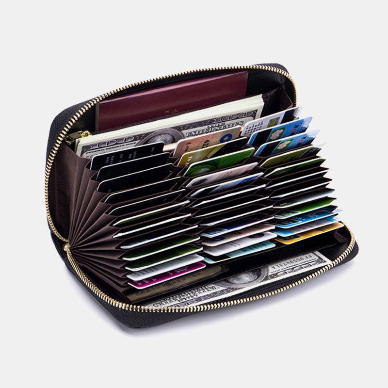 Kvinder Ægte Læder Orgel Design Multi-card Slot Clutch Pung Lang Tegnebog