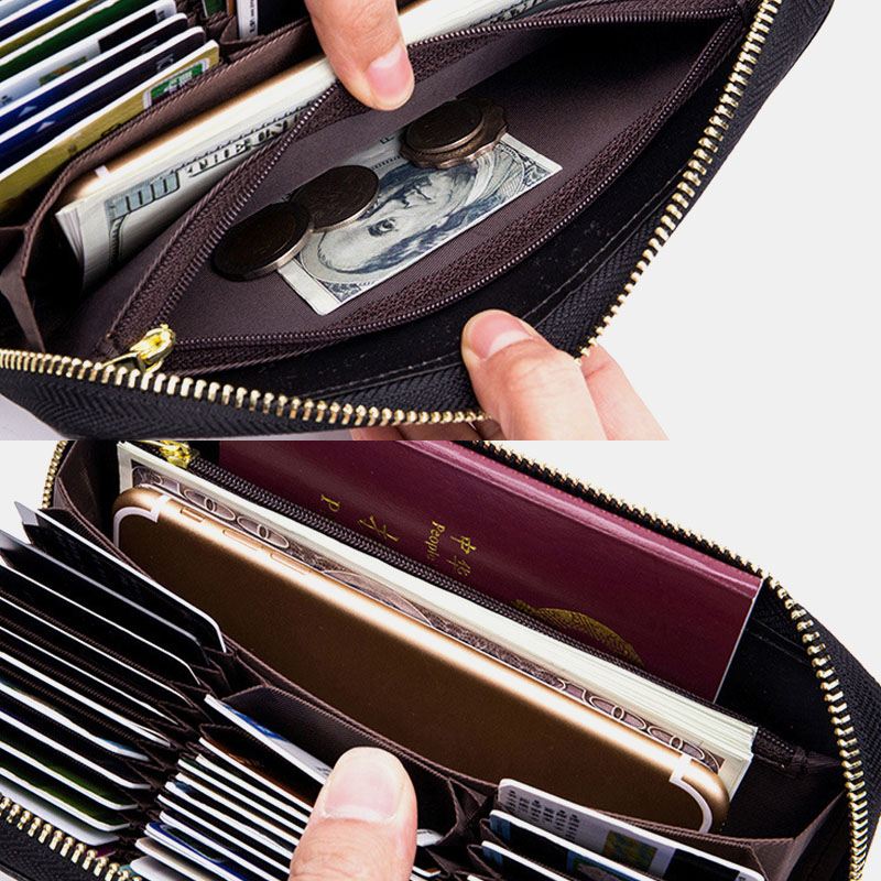 Kvinder Ægte Læder Orgel Design Multi-card Slot Clutch Pung Lang Tegnebog