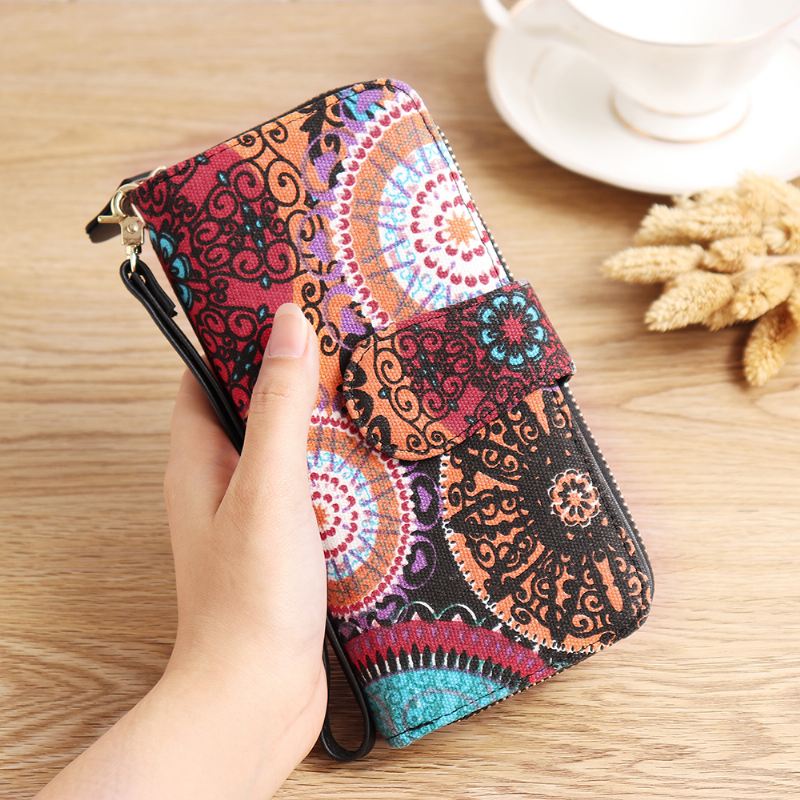 Kvinder Canvas Bohemian Long Wallet Muti-slot