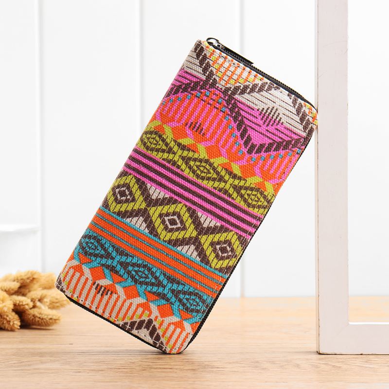 Kvinder Canvas Bohemian Long Wallet National Telefonpung