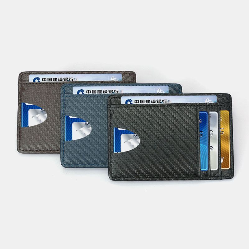 Kvinder Og Mænd Kortholder I Ægte Læder Carbon Fiber Mønster Multi-card Slot Pung