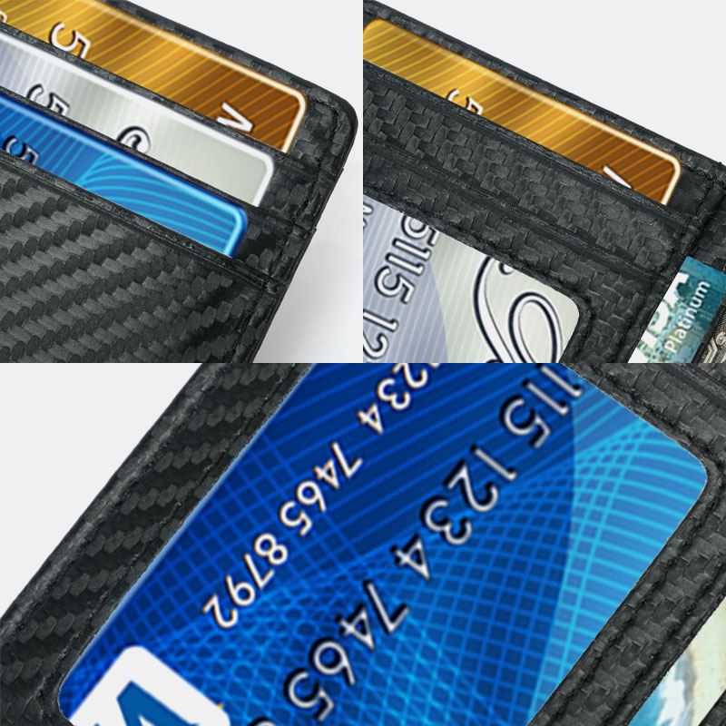 Kvinder Og Mænd Kortholder I Ægte Læder Carbon Fiber Mønster Multi-card Slot Pung