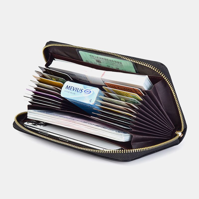 Kvinder Og Mænd Pu Læder Litchi Mønster Multi-card Slot Aftagelig Håndledsrem Retro Mellemlængde Kortholder Clutch Tegnebøger