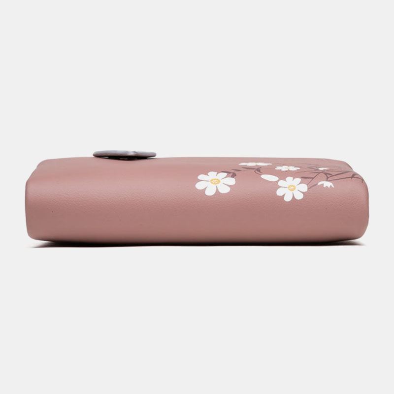 Kvinder Pu Læder Blomsterprint Casual Mini Easy Carry Penge Clip Card Holder Tegnebog