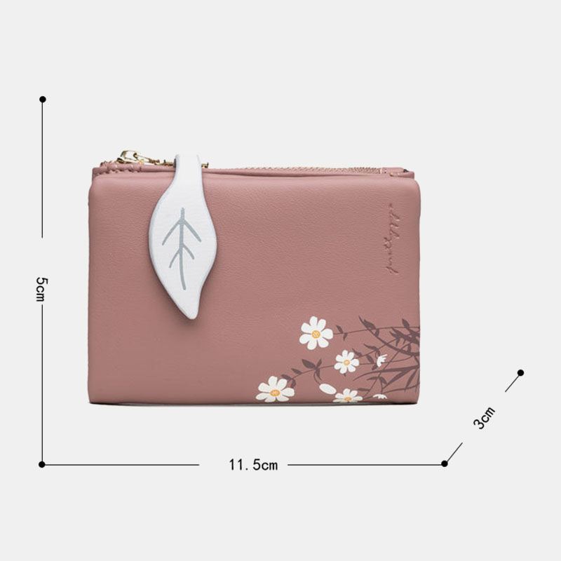 Kvinder Pu Læder Blomsterprint Casual Mini Easy Carry Penge Clip Card Holder Tegnebog