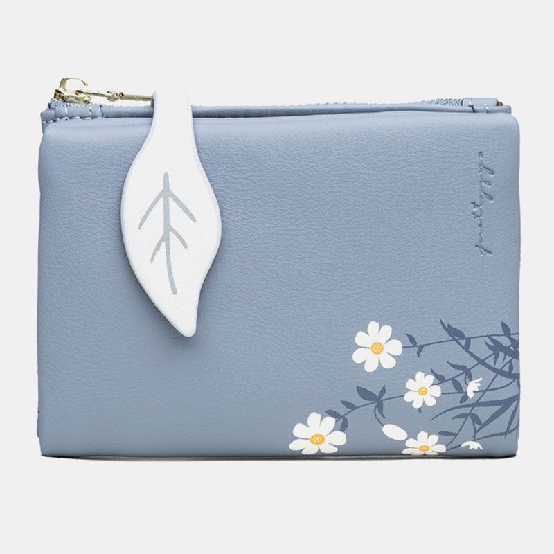 Kvinder Pu Læder Blomsterprint Casual Mini Easy Carry Penge Clip Card Holder Tegnebog