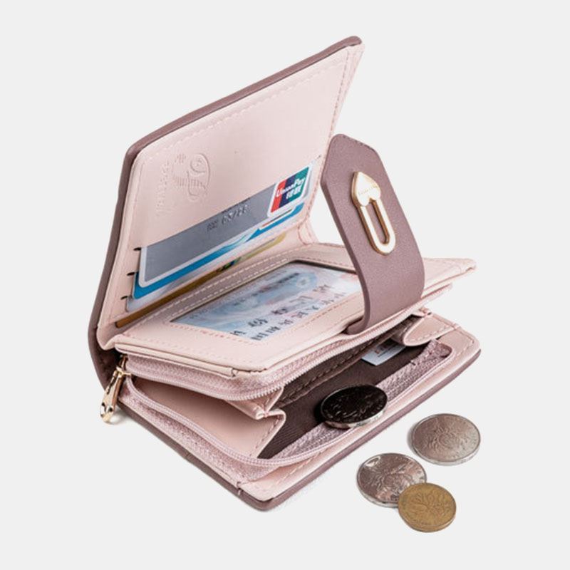 Kvinder Wave Texture Pu Læder Lynlås Hasp Bifold Pung Multi-card Slots Kortholder Kort Møntpung