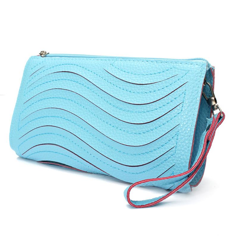 Kvinders Pu Håndtaske Wave Single Shoulder Cross Body Taske Håndled Clutch Pung