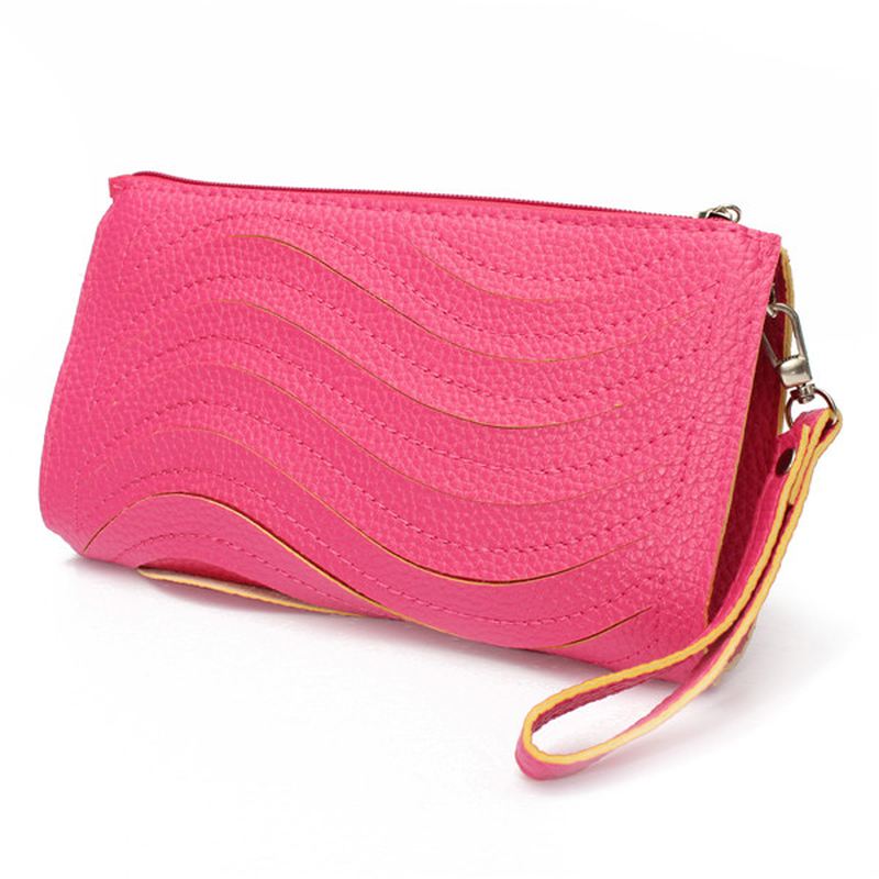 Kvinders Pu Håndtaske Wave Single Shoulder Cross Body Taske Håndled Clutch Pung