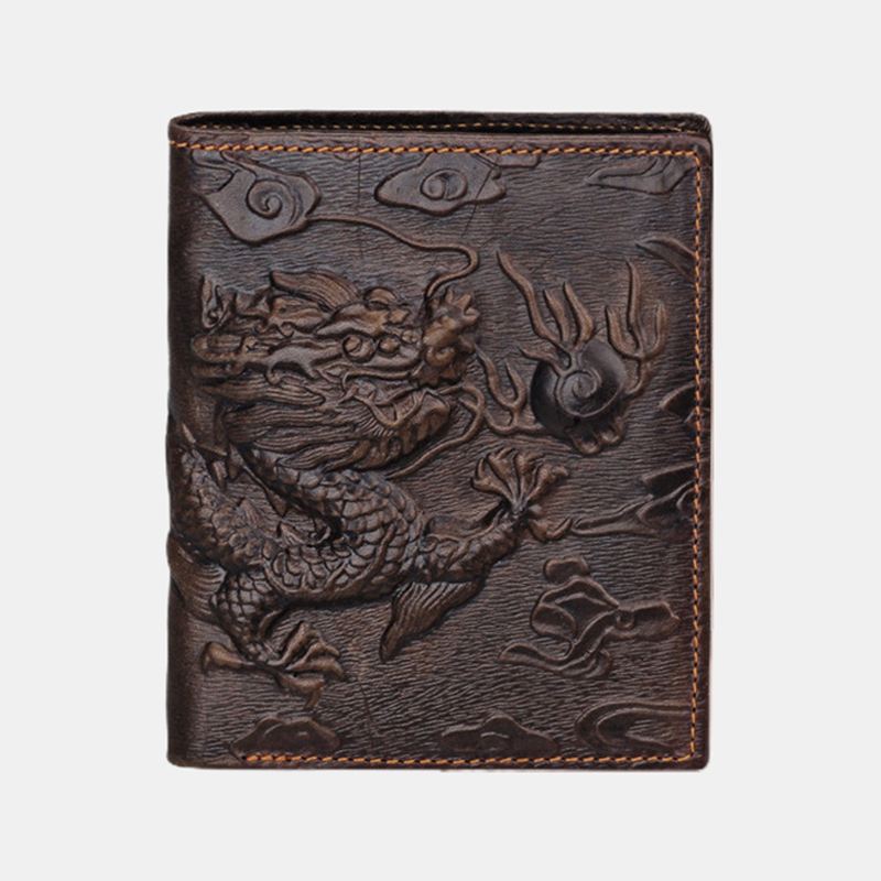 Mænd Ægte Læder 3d Dragon Pattern Retro Business Multi-slot Card Holder Tegnebog