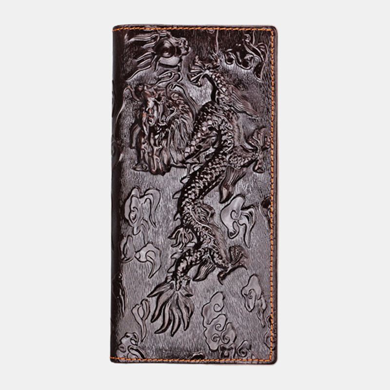 Mænd Ægte Læder 3d Dragon Pattern Retro Business Multi-slot Card Holder Tegnebog