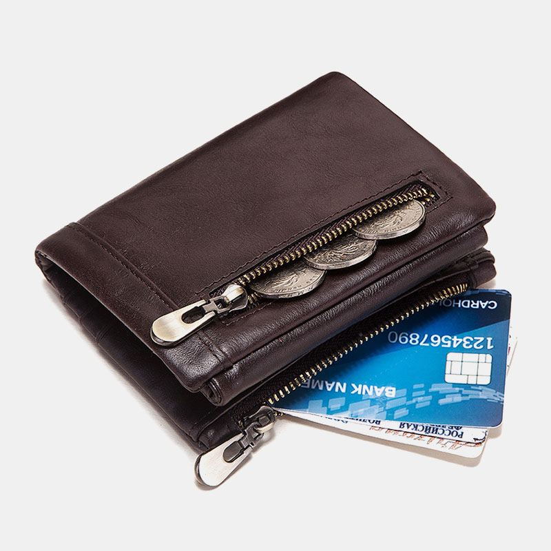 Mænd Ægte Læder Anti-theft Lynlås Multi-slot Card Holder Tegnebog