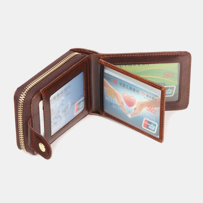 Mænd Ægte Læder Anti-theft Multi-slot Hånd-carry Pung Card Wallet