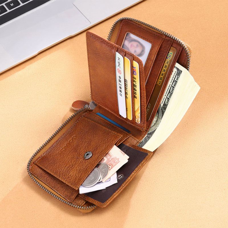 Mænd Ægte Læder Anti-theft Multi-slot Licens Card Case Kortholder Tegnebog