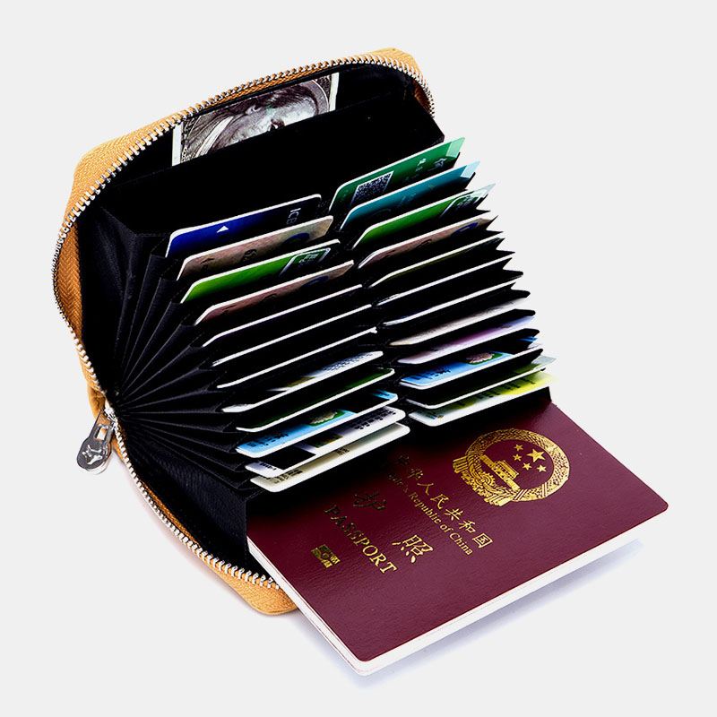 Mænd Ægte Læder Anti-theft Orgel Form Multi-card Slots Møntpung Card Wallet