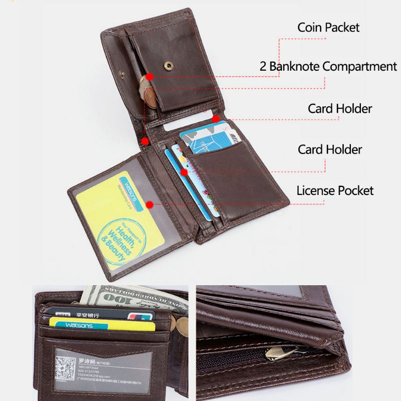 Mænd Ægte Læder Anti-theft Vintage Kort Multi-card Slot Kortholder Møntpung Bifold Penge Clip Tegnebøger