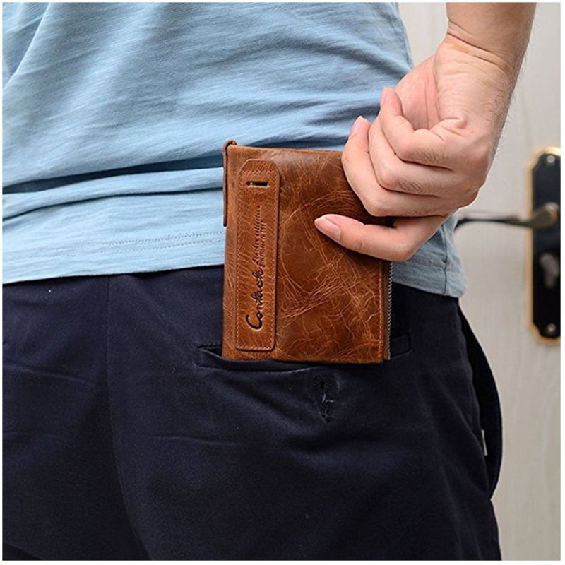 Mænd Ægte Læder Bifold Hasp Multi-card Slot Kortholder Retro Dobbelt Lynlås Lomme Møntpung Kort Penge Clip Tegnebog