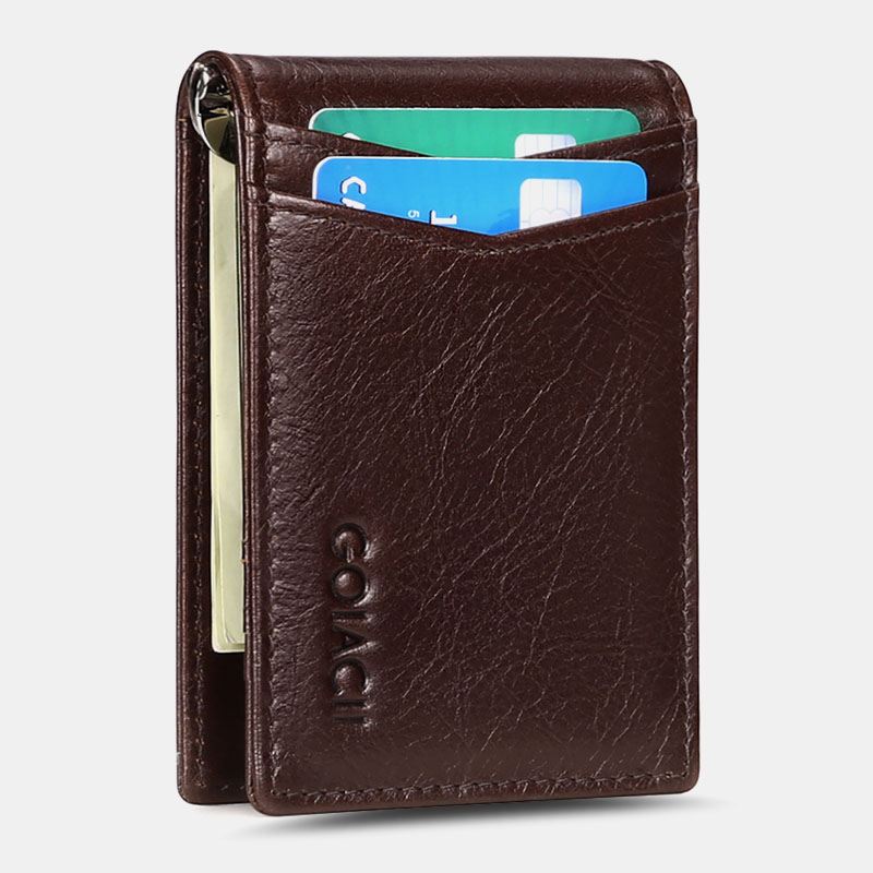 Mænd Ægte Læder Bifold Multi-card Slot Kortholder Casual Anti-magnetisk Kort Møntpung Tegnebøger