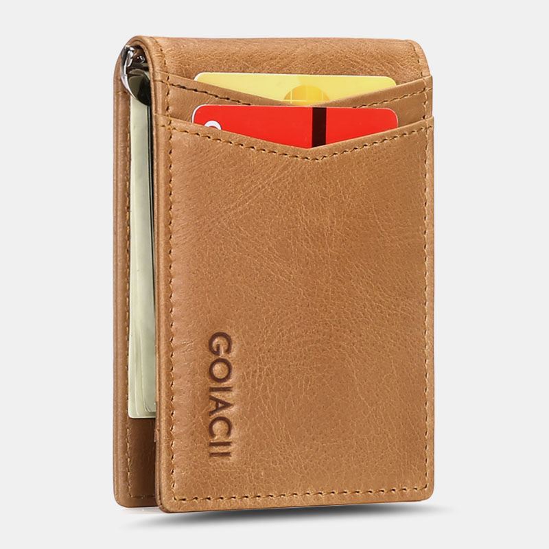 Mænd Ægte Læder Bifold Multi-card Slot Kortholder Casual Anti-magnetisk Kort Møntpung Tegnebøger