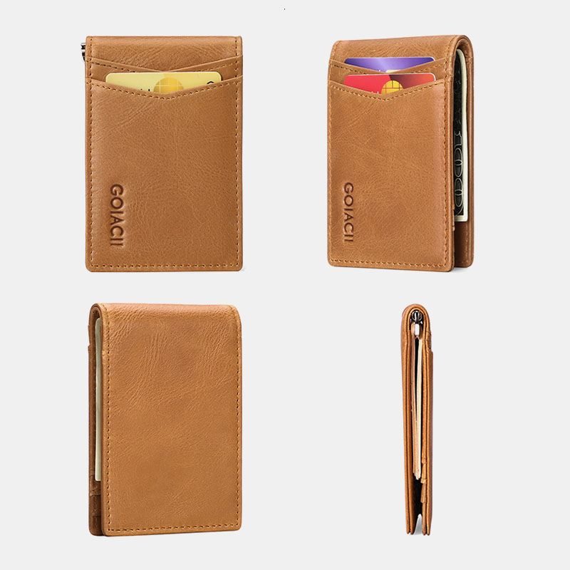 Mænd Ægte Læder Bifold Multi-card Slot Kortholder Casual Anti-magnetisk Kort Møntpung Tegnebøger