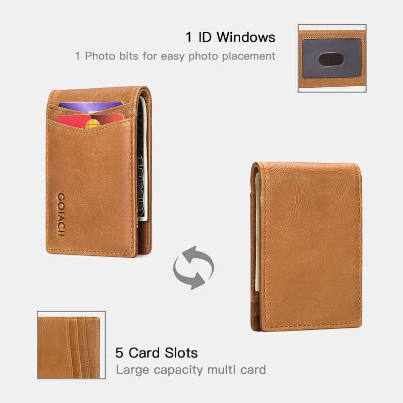 Mænd Ægte Læder Bifold Multi-card Slot Kortholder Casual Anti-magnetisk Kort Møntpung Tegnebøger