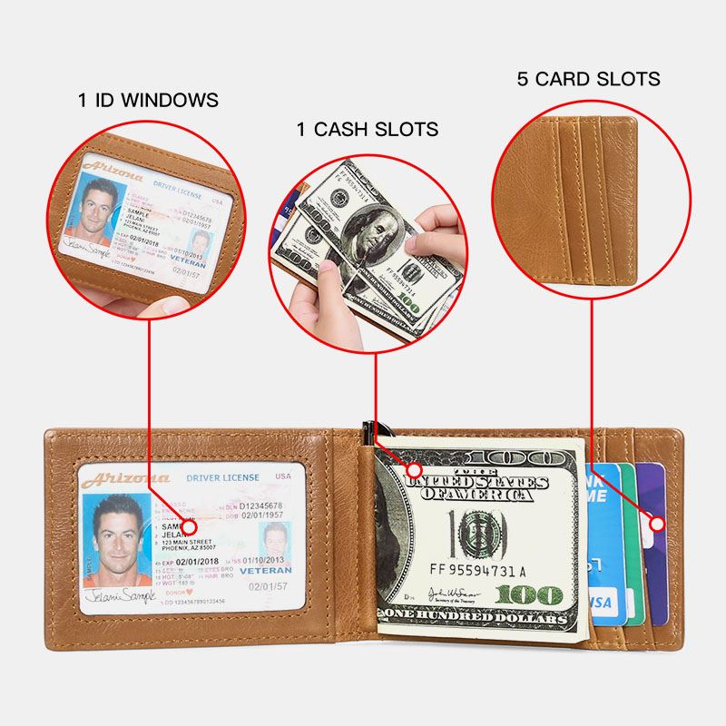 Mænd Ægte Læder Bifold Multi-card Slot Kortholder Casual Anti-magnetisk Kort Møntpung Tegnebøger