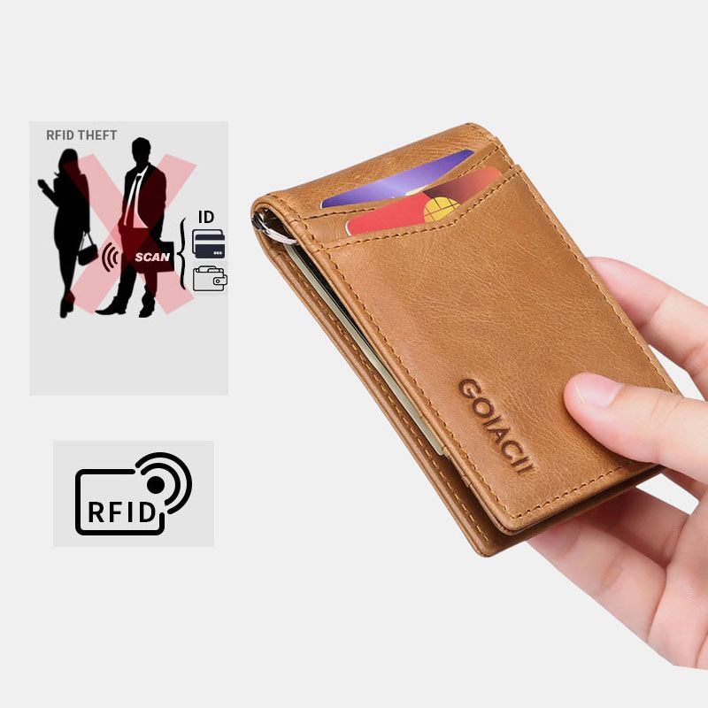 Mænd Ægte Læder Bifold Multi-card Slot Kortholder Casual Anti-magnetisk Kort Møntpung Tegnebøger