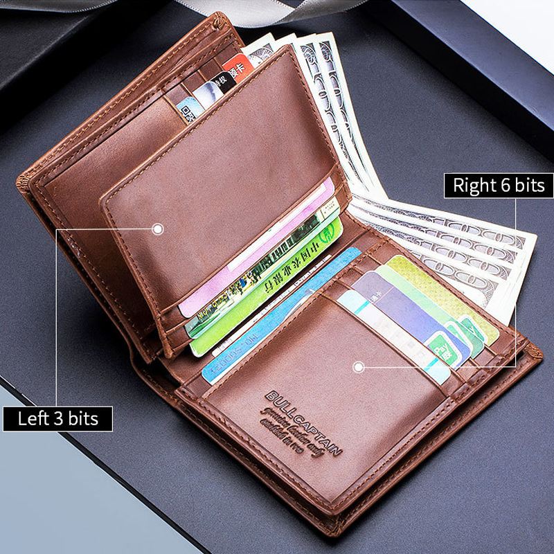 Mænd Ægte Læder Bifold Multi-card Slot Kortholder Møntpung Penge Clip Wallet