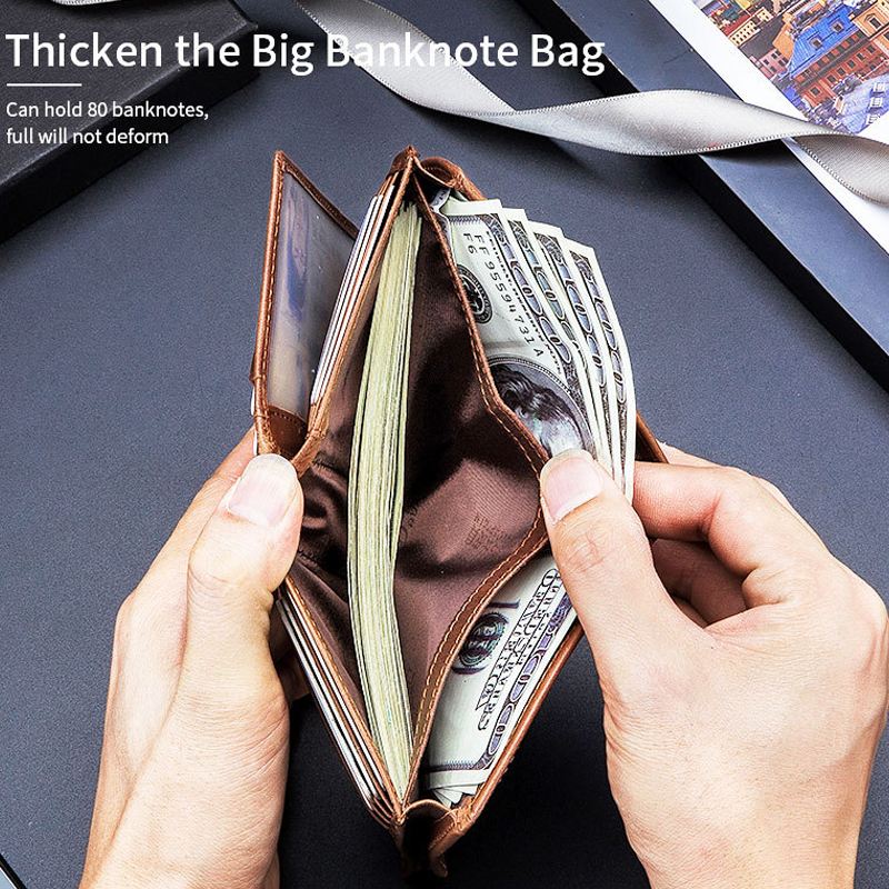 Mænd Ægte Læder Bifold Multi-card Slot Kortholder Møntpung Penge Clip Wallet