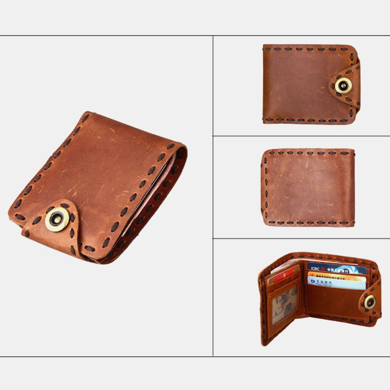 Mænd Ægte Læder Bifold Multi-card Slot Retro Kohud Kortholder Penge Clip Møntpung Pung Pung