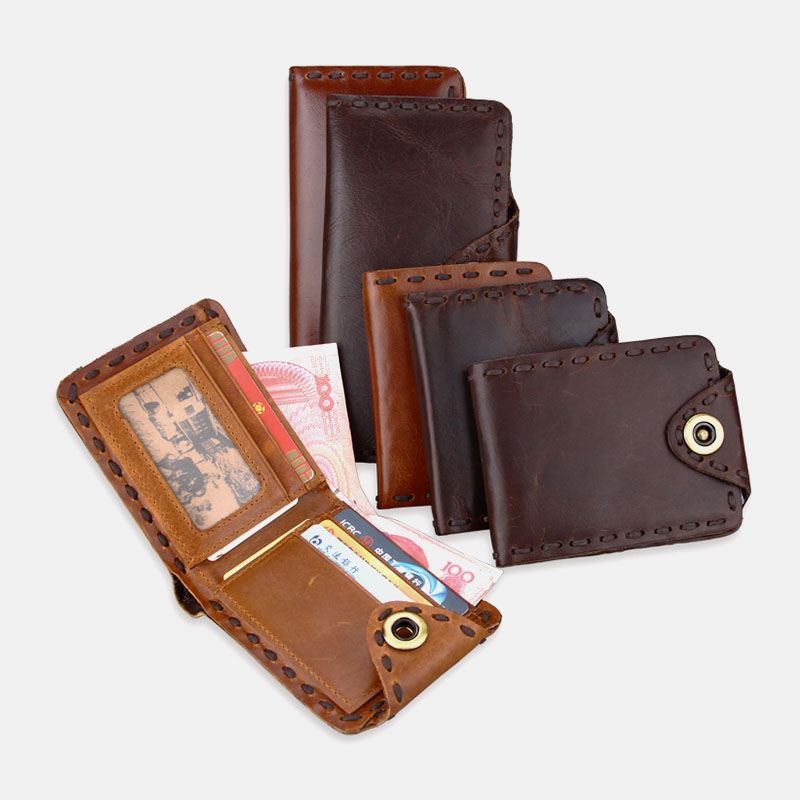 Mænd Ægte Læder Bifold Multi-card Slot Retro Kohud Kortholder Penge Clip Møntpung Pung Pung