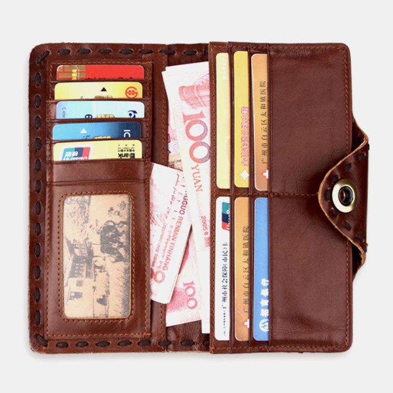 Mænd Ægte Læder Bifold Multi-card Slot Retro Kohud Kortholder Penge Clip Møntpung Pung Pung