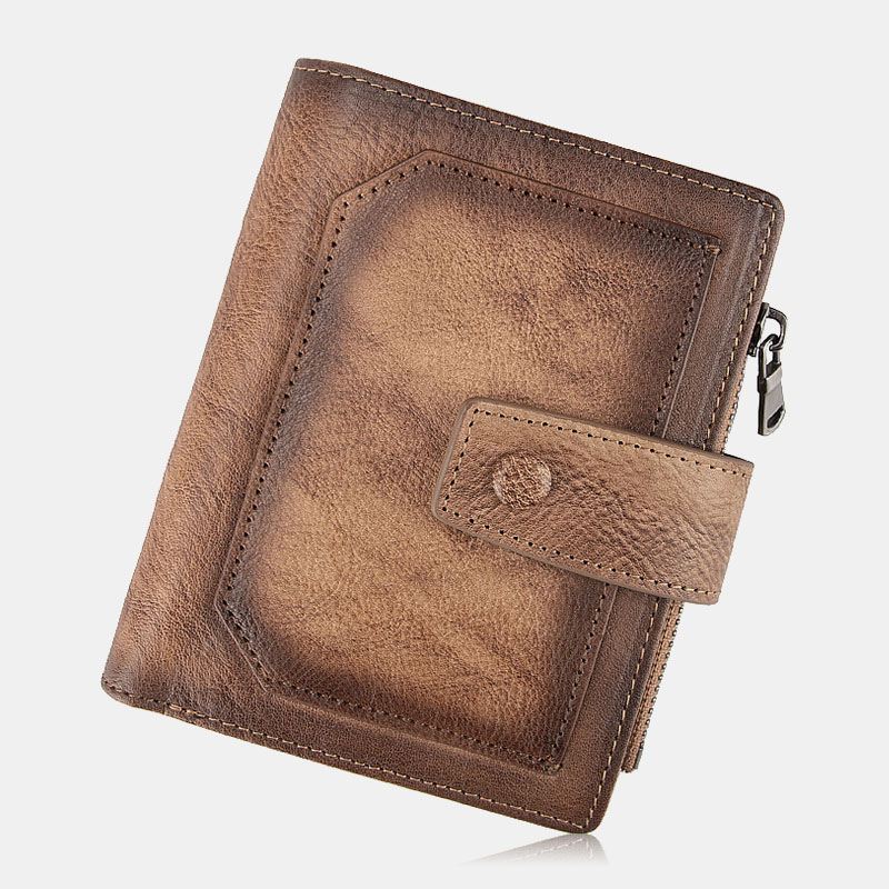 Mænd Ægte Læder Håndgnidet Farve Kort Bifold Stor Kapacitet Pengeclips Retro Multi-card Slot Card Case Kørekort Tegnebog