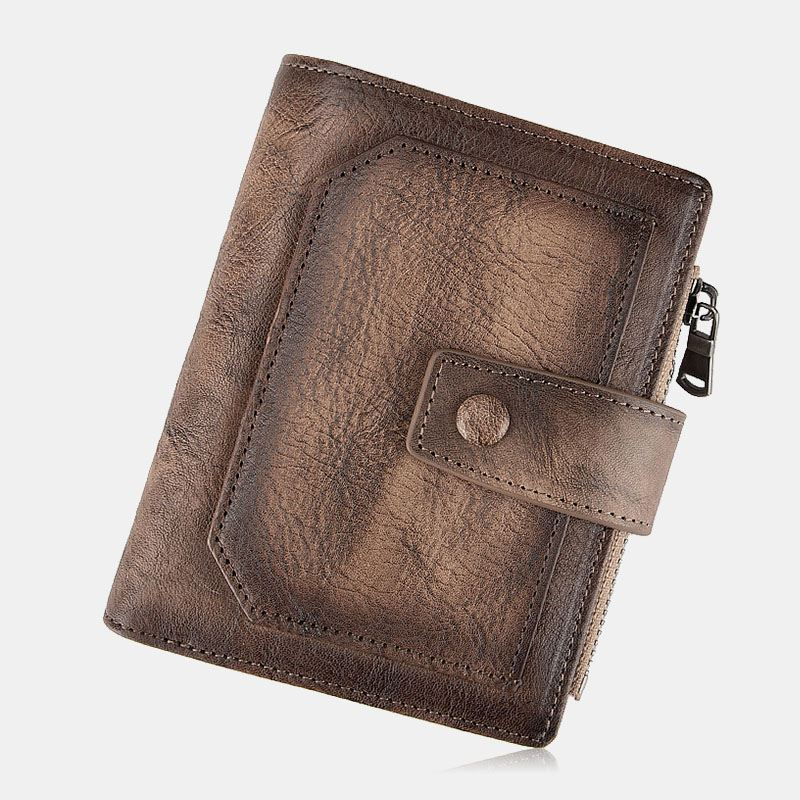 Mænd Ægte Læder Håndgnidet Farve Kort Bifold Stor Kapacitet Pengeclips Retro Multi-card Slot Card Case Kørekort Tegnebog