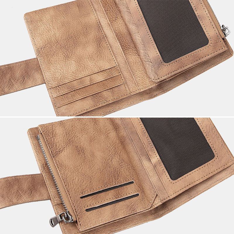 Mænd Ægte Læder Håndgnidet Farve Kort Bifold Stor Kapacitet Pengeclips Retro Multi-card Slot Card Case Kørekort Tegnebog