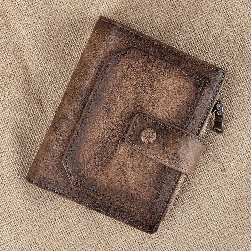 Mænd Ægte Læder Håndgnidet Farve Kort Bifold Stor Kapacitet Pengeclips Retro Multi-card Slot Card Case Kørekort Tegnebog